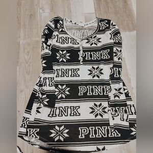 Black and White PINK Thermal PJ Shirt Only Sz S